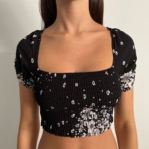 Free People Black Crop Top with White Details